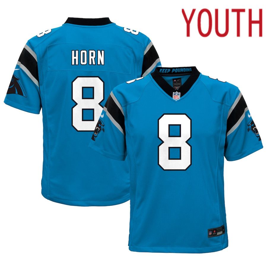 Youth Carolina Panthers #8 Jaycee Horn Nike Blue Game NFL Jersey